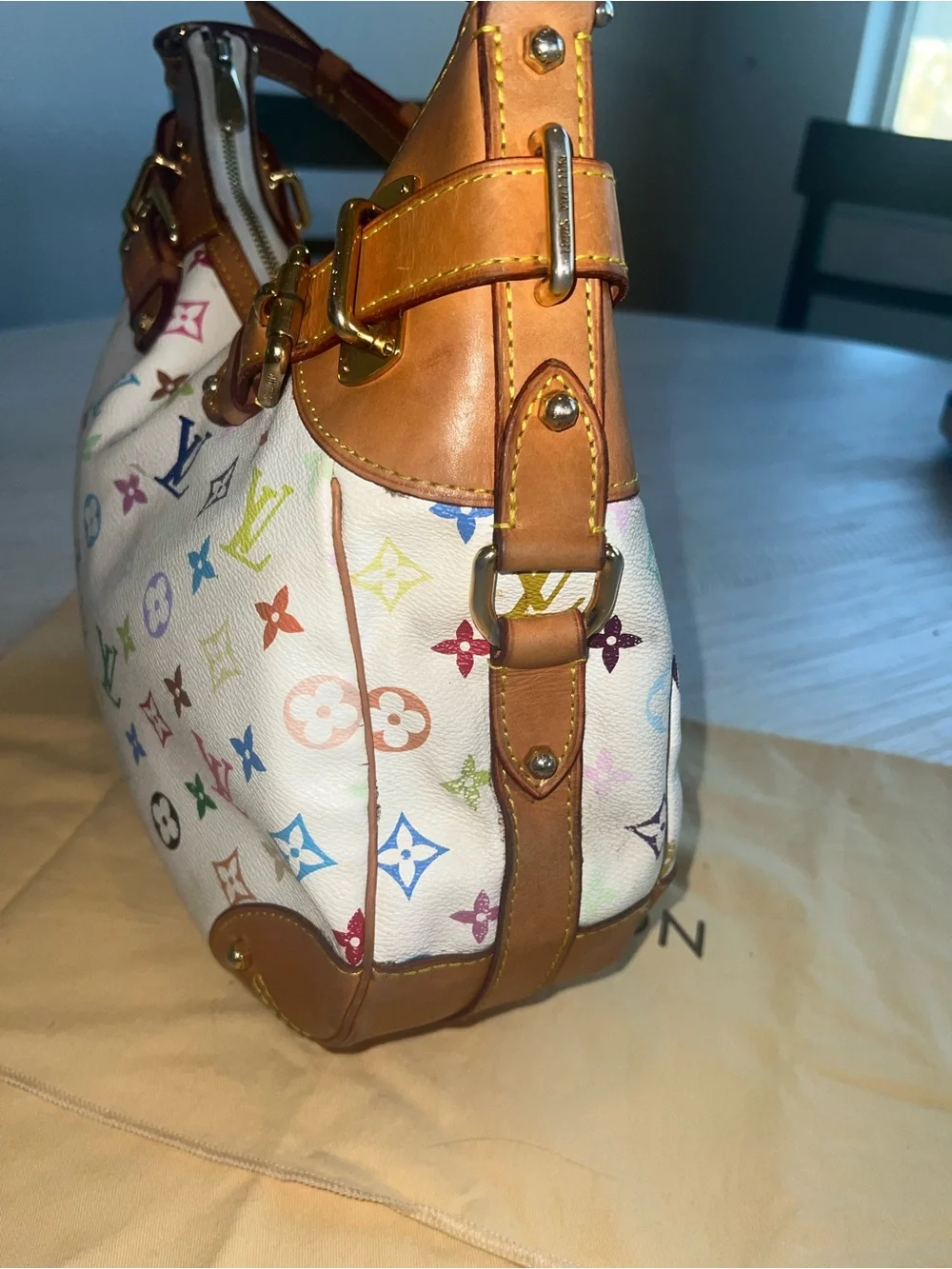 Louis Vuitton Greta Multicolor Monogram Shoulder Bag - White with Tan Trim